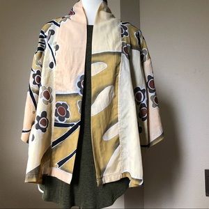 NEW Silk Flower Print Kimono Jacket Tan - One Size